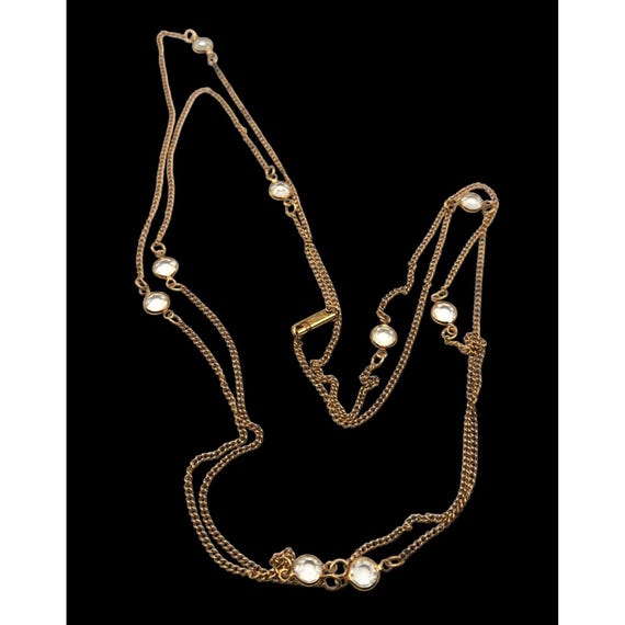 Vtg Sarah Coventry Rose Gold Long Chain Necklace W/ Faux Crystals 48" Elegant Design