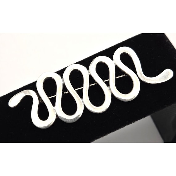 Vintage Sterling Silver Abstract Wave / Snake Brooch Pin