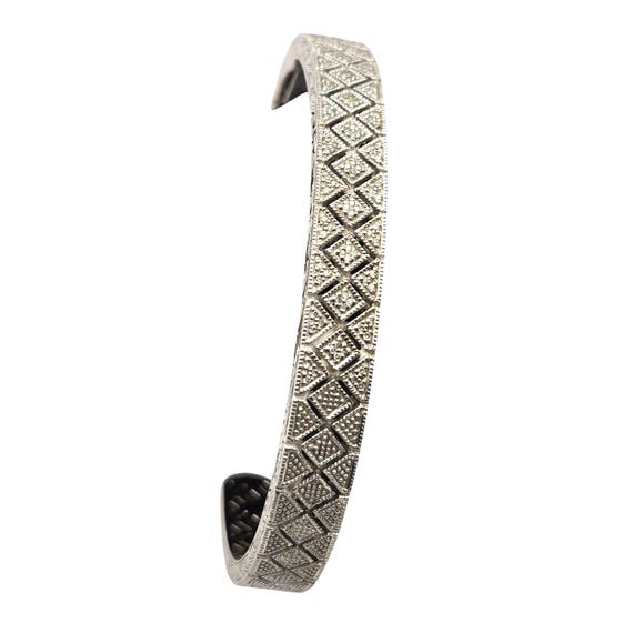 Vintage Sterling Silver Hinged Diamond Cut Cuff Bracelet Artist Signed
