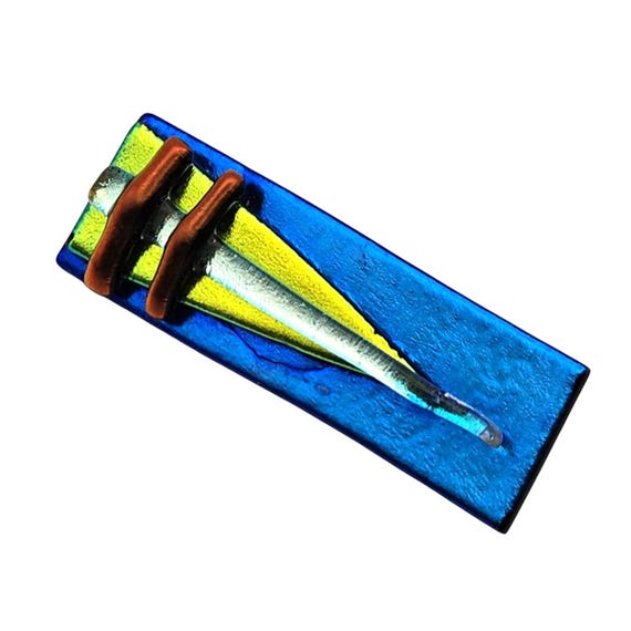 Handcrafted Vintage Dichroic Glass Brooch Pin In Multicolor Abstract Design