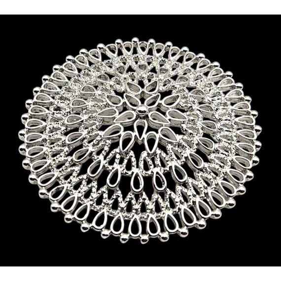 Vintage Sarah Coventry Silver Tone Reticulated Filigree Brooch Pin With Intricate Design 2 1/2 "