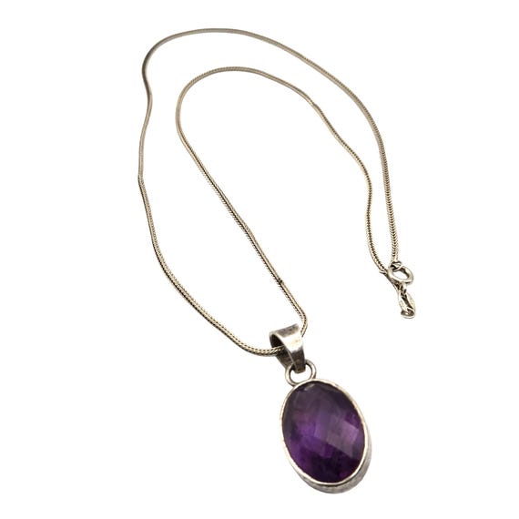 Sterling Silver Necklace With Amethyst Pendant