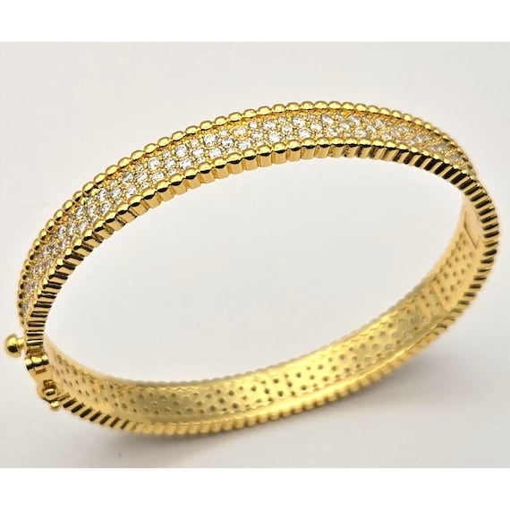 Gold Plated Rhinestone Bangle Bracelet With Textured Design