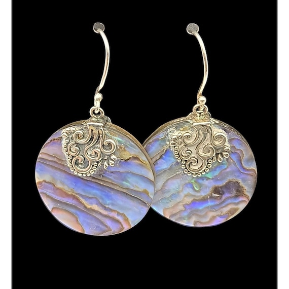 Vintage Sterling Silver & Abalone Shell Disc Earrings