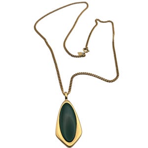 Sarah Coventry Vintage Gold-Tone Necklace With Green Pendant