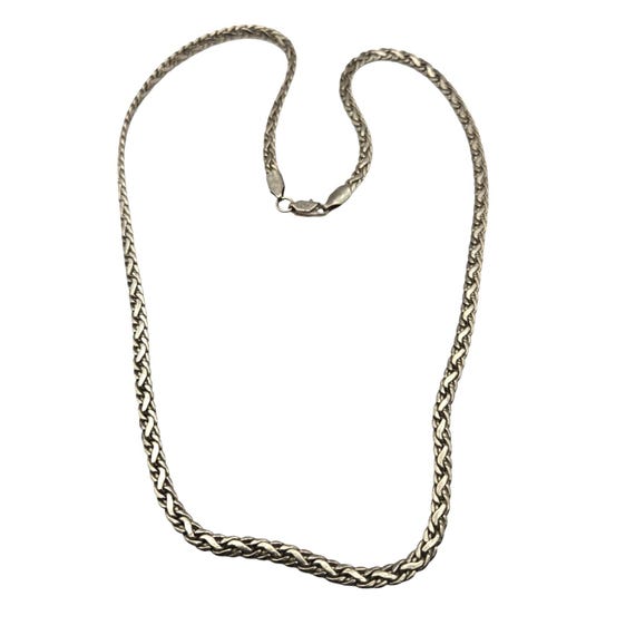 Vtg Sterling Silver Heavy Flat Rope Chain Necklace 24" Long 925 Stamped Elegant Jewelry For Men & Women