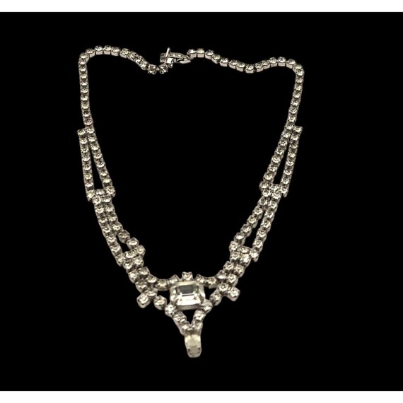Vintage Rhinestone Necklace With Double Strand & Centerpiece Pendant