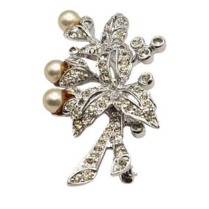 Vintage Marcasite & Pearl Leaf Brooch Pin 1 3/4 &quot; X 1 &quot;