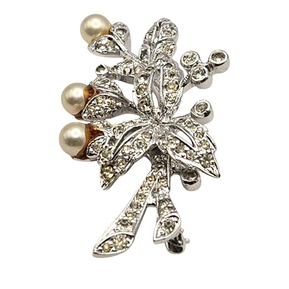 Vintage Marcasite & Pearl Leaf Brooch Pin 1 3/4 " X 1 "