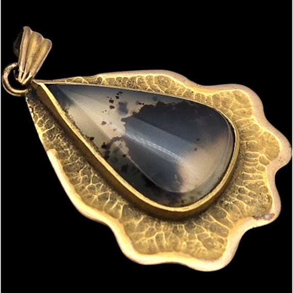 Vtg. 10 Kt. Yellow Gold Dendritic Moss Agate Pendant 1 1/4 " x 7/8 "