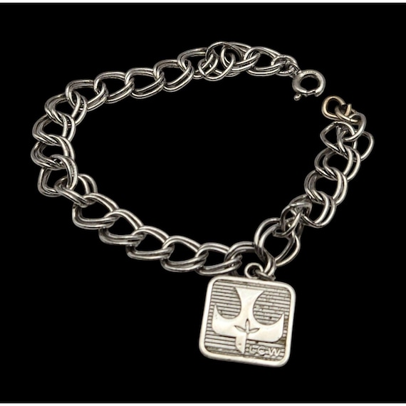 Vintage Sterling Silver Chain Link Bracelet With Dove Emblem Pendant