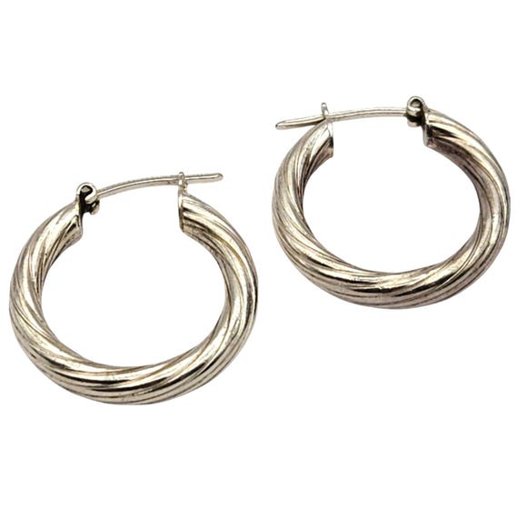 Vtg Sterling Silver Twisted Hoop Earrings Elegant Retro Style 7/8 " x 1/8 "
