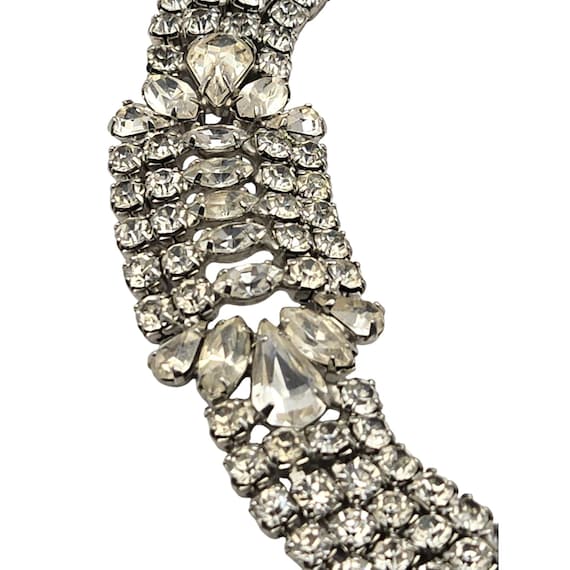 Vintage Weiss 4 Strand Rhinestone Crystal Bracelet With Safety Chain 7 Inch