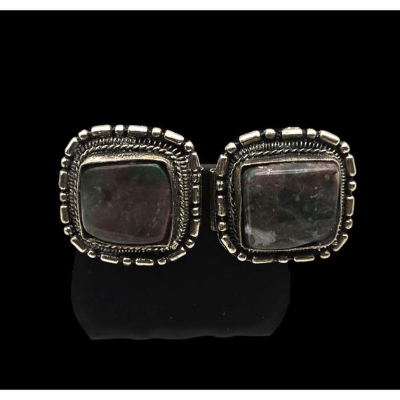 Vintage Silver Clip-On Earrings With Green Zoisite Stone Accent