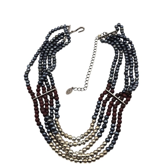 Liz Claiborne Multistrand Beaded Necklace With Adjustable Chain