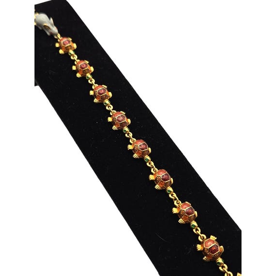Vtg Joan Rivers Tortoise & Hare Enamel Gold-Tone Bracelet 7 1/4" X 1/4" Unique Design