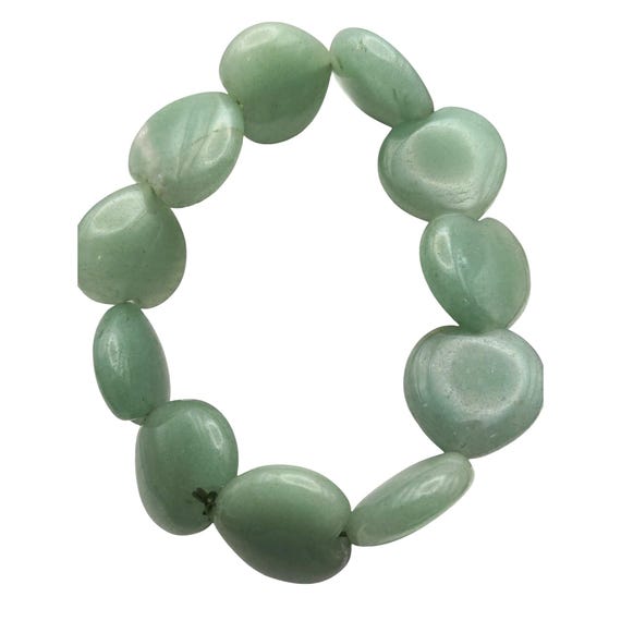 Vintage Heart-Shaped Aventurine Stone Elastic Bracelet Size 6-7 GIFT