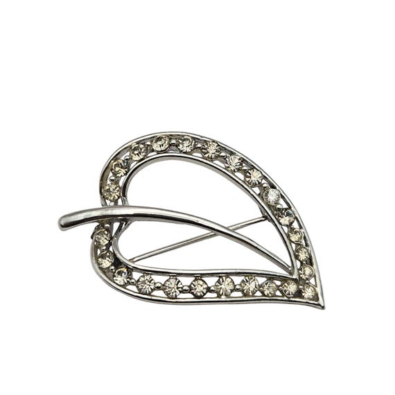 Vtg Lisner Silver Tone Rhinestone Leaf Brooch 1 3/4" x 1 1/4"