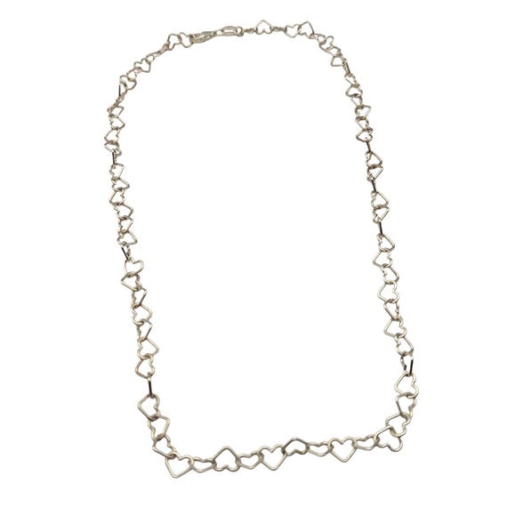 Vtg Sterling Silver Heart Link Chain Necklace 17" Delicate Open Heart Design Marked 925