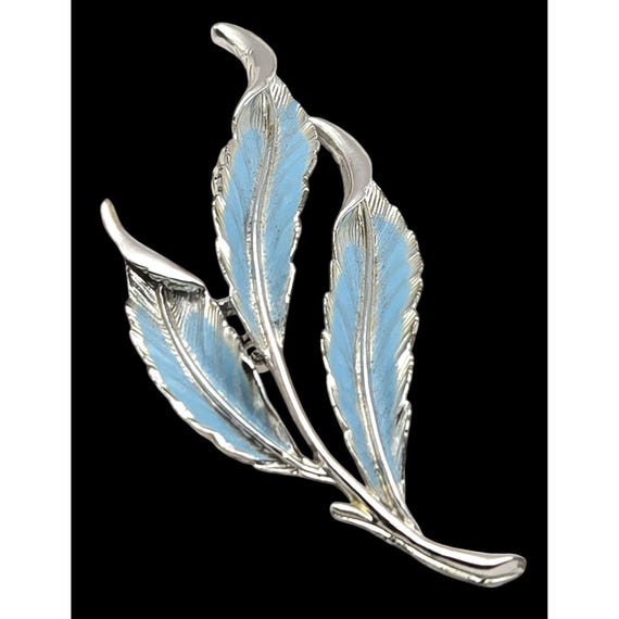 Vintage Silver Tone Blue Enamel Leaf Brooch Pin
