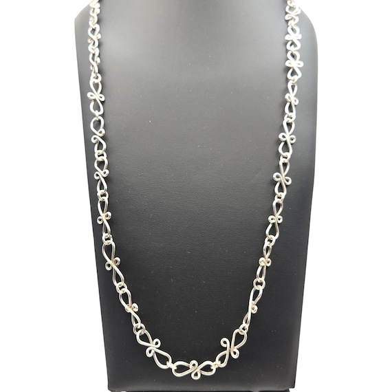 Vintage Sterling Silver Chunky Chain Necklace With Intricate Scroll Design 28 "
