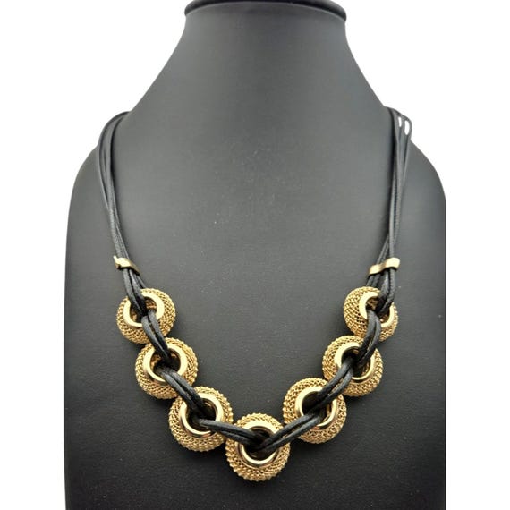 Vintage Gold Mesh Braided Bead Corded Necklace With Adjustable Clasp 18 " w/ 3 " Ext.