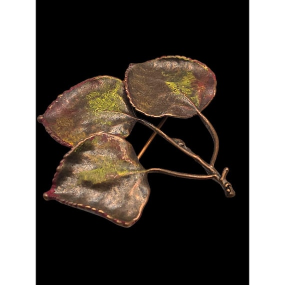 Natures Creations Leaf Pin Brooch Vintage Maryland USA Handmade Gold-Tone & Green Accents