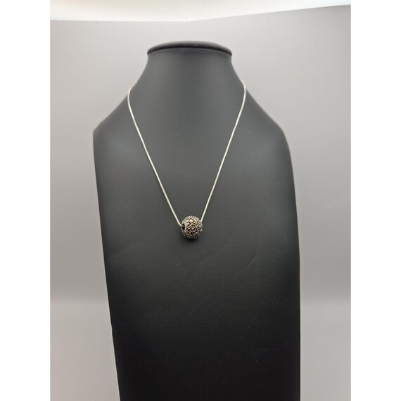 Sterling Silver Chain Necklace With Marcasite Encrusted Ball Pendant GIFT