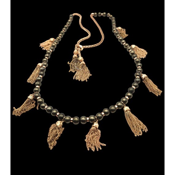 Vintage Kendra Scott Copper Tone Beaded Tassel Necklace 17 "