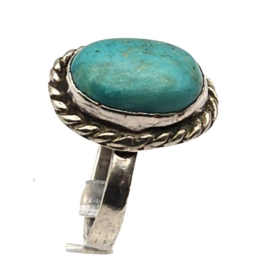 Vtg Southwestern Style Sterling Silver Turquoise Oval Cabochon Ring Size 5.5