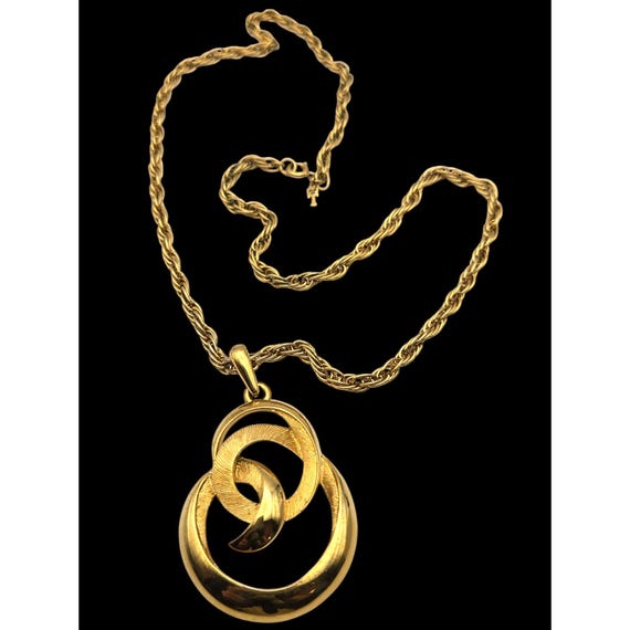Vtg Trifari Gold-Tone Geometric Modernist Pendant Necklace 14 "