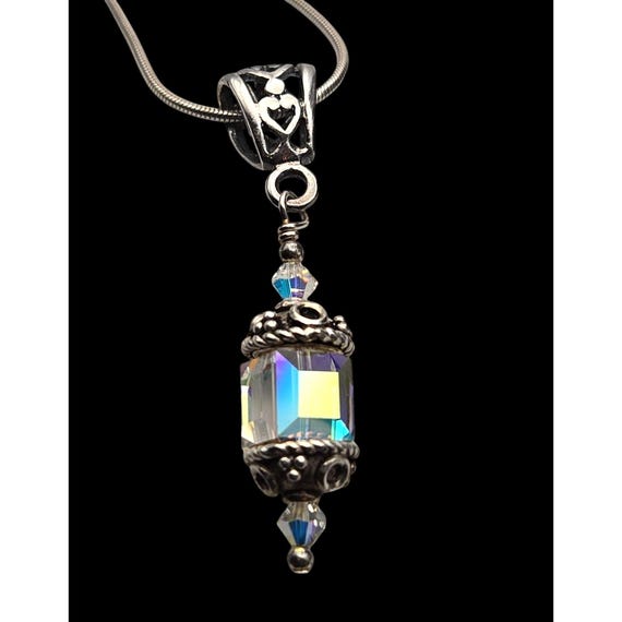 Vintage Sterling Silver Crystal Lantern Pendant Necklace 10 1/2 "