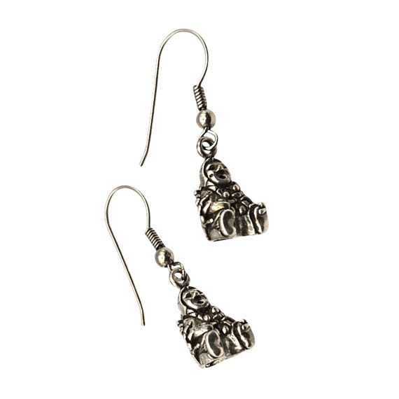 Vtg Native American Zuni Sterling Silver Child Figurine Dangle Earrings With Hook Closure Carol Felley