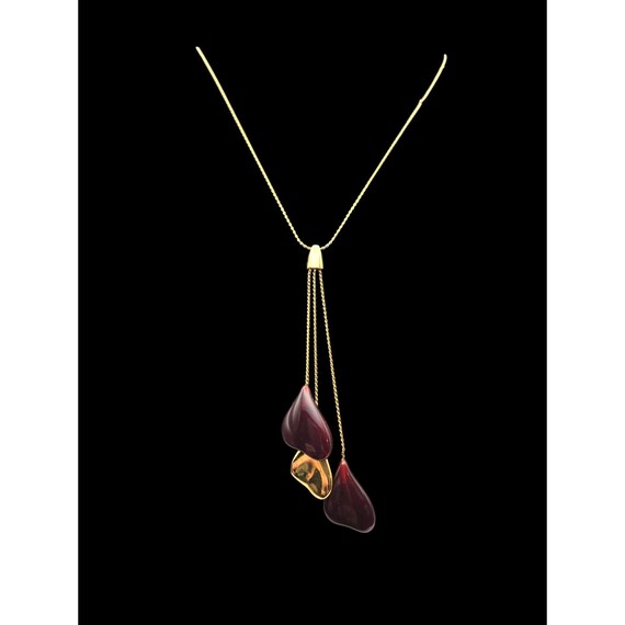 Vtg Crown Trifari Blood Red & Gold Abstract Pendant Necklace 18 "