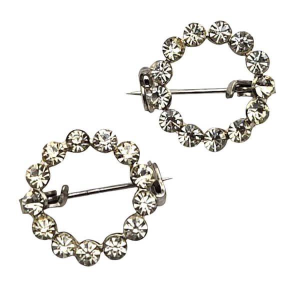 Vtg Rhinestone Circle Pins 3/4" Diameter Silver-Tone Lapel Blouse Jewelry Petite Statement Pieces