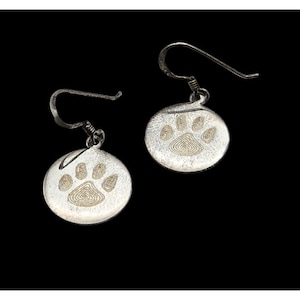 Vintage 925 Paw Print Dangle Earrings  Dog / Cat