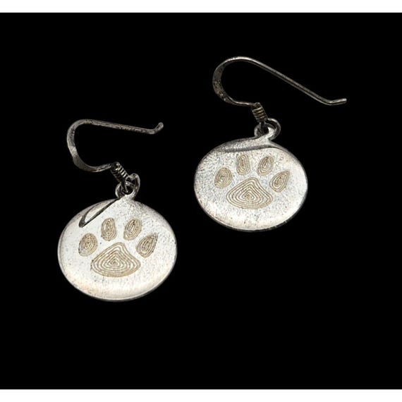 Vintage 925 Paw Print Dangle Earrings  Dog / Cat
