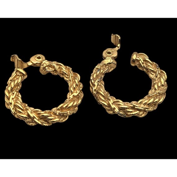 Vtg Monet Goldtone Braided Twist Hoop Earrings With Clip-On Backs
