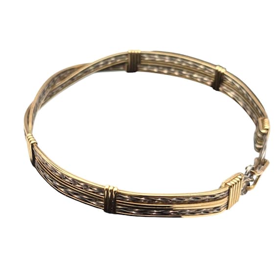 Two-Tone Woven Crossover Bangle Bracelet In Silver & Gold Wire