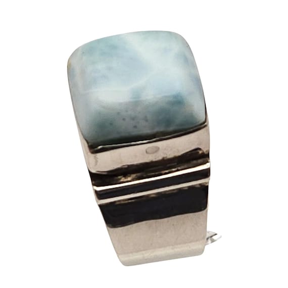 Vtg Sterling Silver & Dusty Blue Larimar Ring Size 11 Retro Statement Jewelry