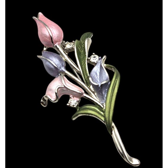 Vintage Liz Claiborne Enamel Floral Brooch With Rhinestones - Multi-Color Flower Pin Jewelry Accessory