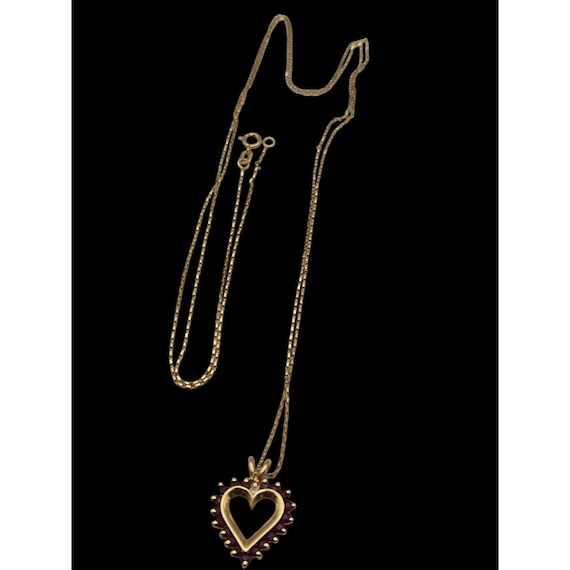 Vtg 14 Kt Gold Ruby Heart Pendant Necklace W/ Box Chain 30" Romantic Jewelry Gift