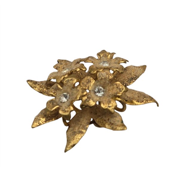 Vintage Austria Gold-Tone Floral Brooch Pin With Rhinestones