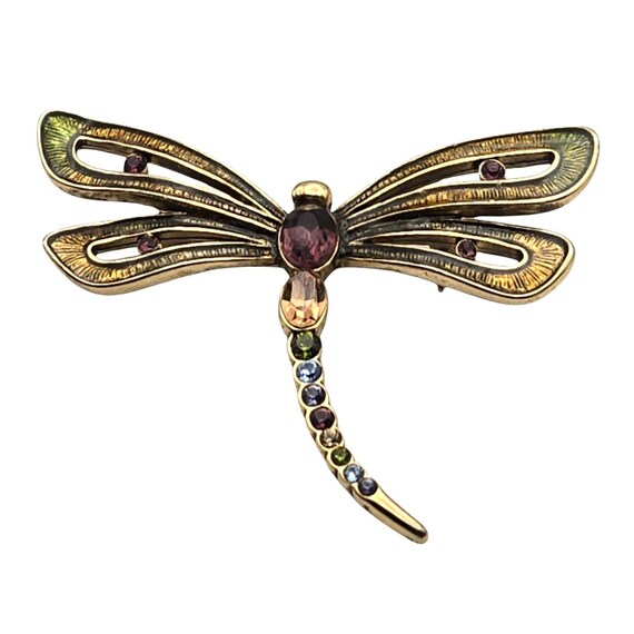 Vtg Monet Enamel & Rhinestone Dragonfly Brooch Pin 2 " GIFT