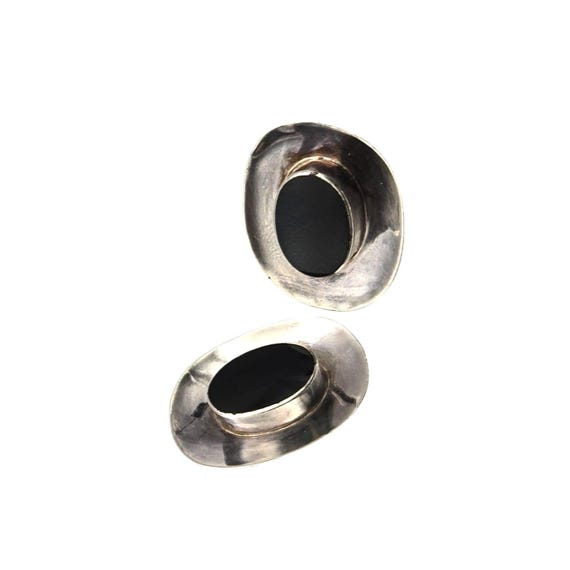 Boma 925 Sterling Silver Oval Black Onyx Stud Earrings