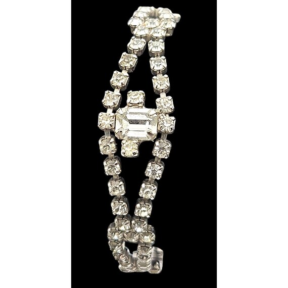 Vintage Art Deco Rhinestone Bracelet With Emerald-Cut Center Stone