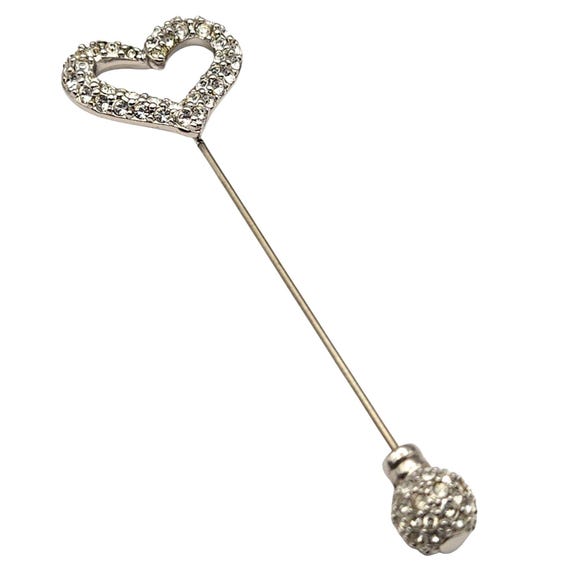 Vintage Swarovski Crystal Heart Stick Pin With Rhinestone Ball Base Elegant Silver-Toned Accessory For Collectors Or Formal Wear