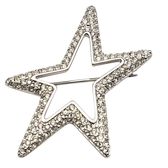 Vtg Swarovski Crystal Star Brooch Pin Silver-Tone Openwork Design Elegant Jewelry