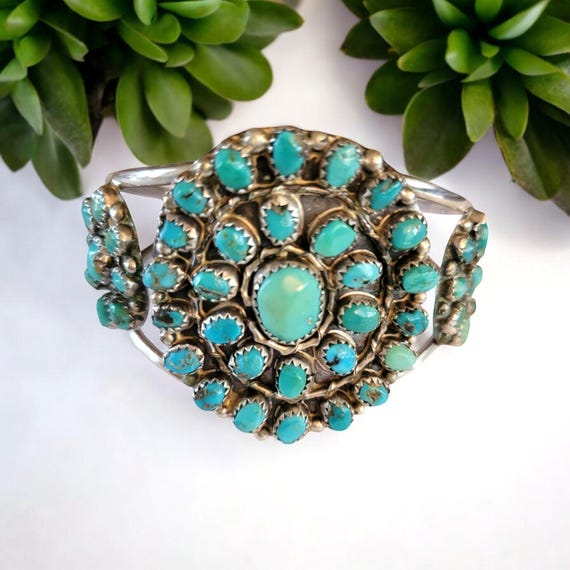 Vintage Turquoise & Sterling Silver Cuff Bracelet Navajo Bracelet