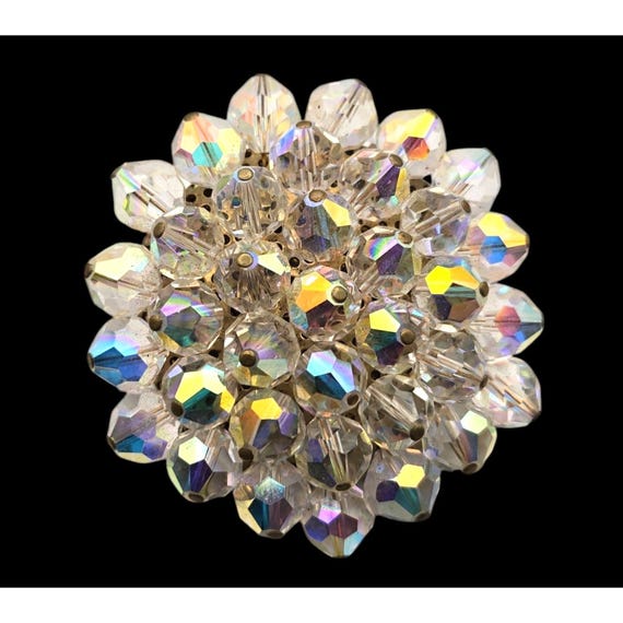 Vintage Crystal AB Rhinestone Beaded Brooch 2 "